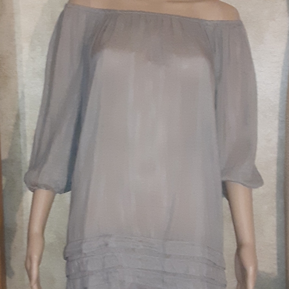SILK Blend TUNIC  Top Silver Gray Off Shoulder size medium - Picture 1 of 5